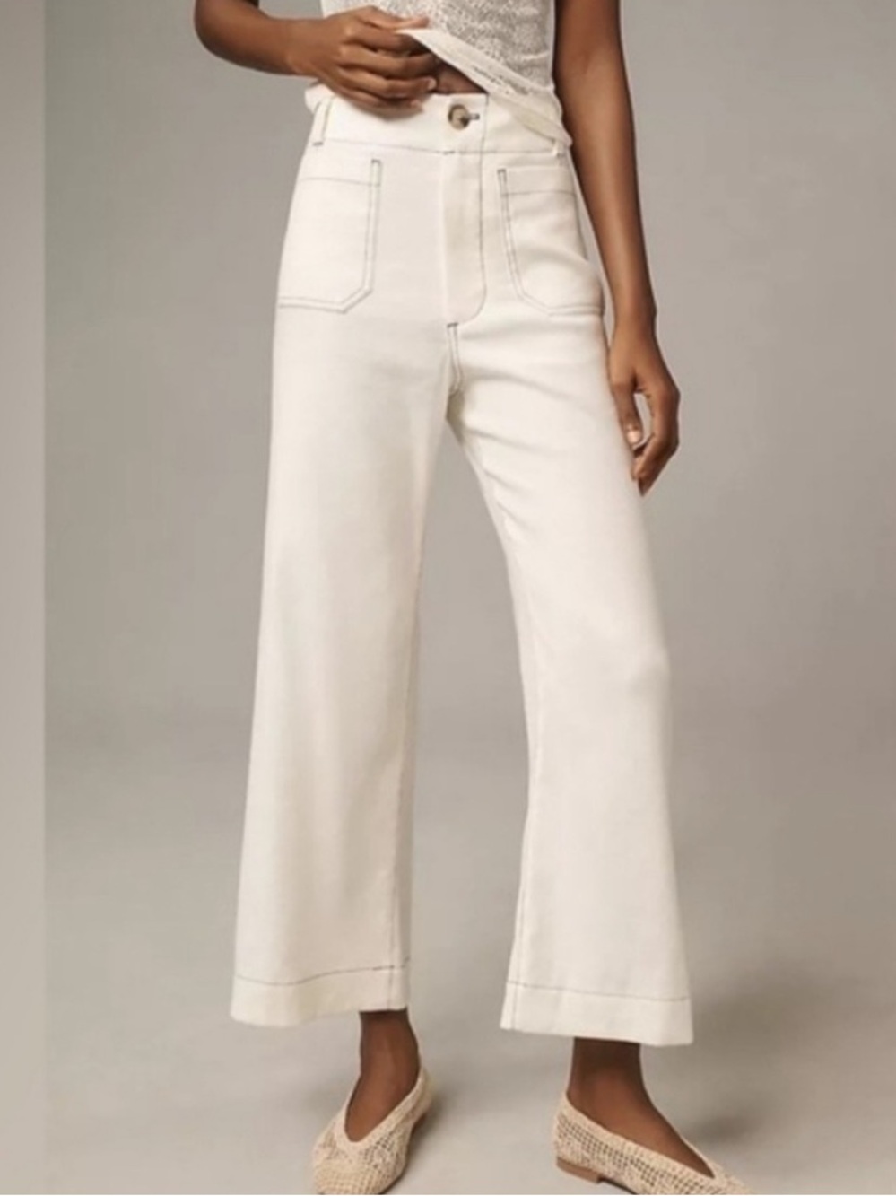 Maeve Colette wid leg cropped contrast stitch pants